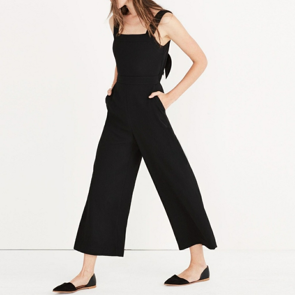 6 Madewell Black Apron Bow Back Jumpsuit